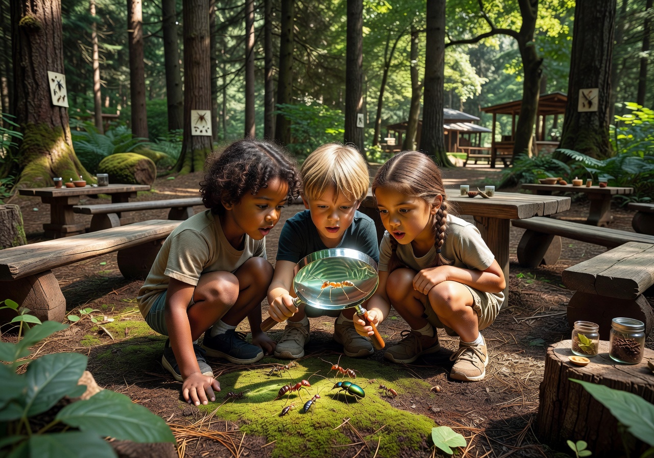 Toddlers walking on muddy trail in dense lush forest with tree roots