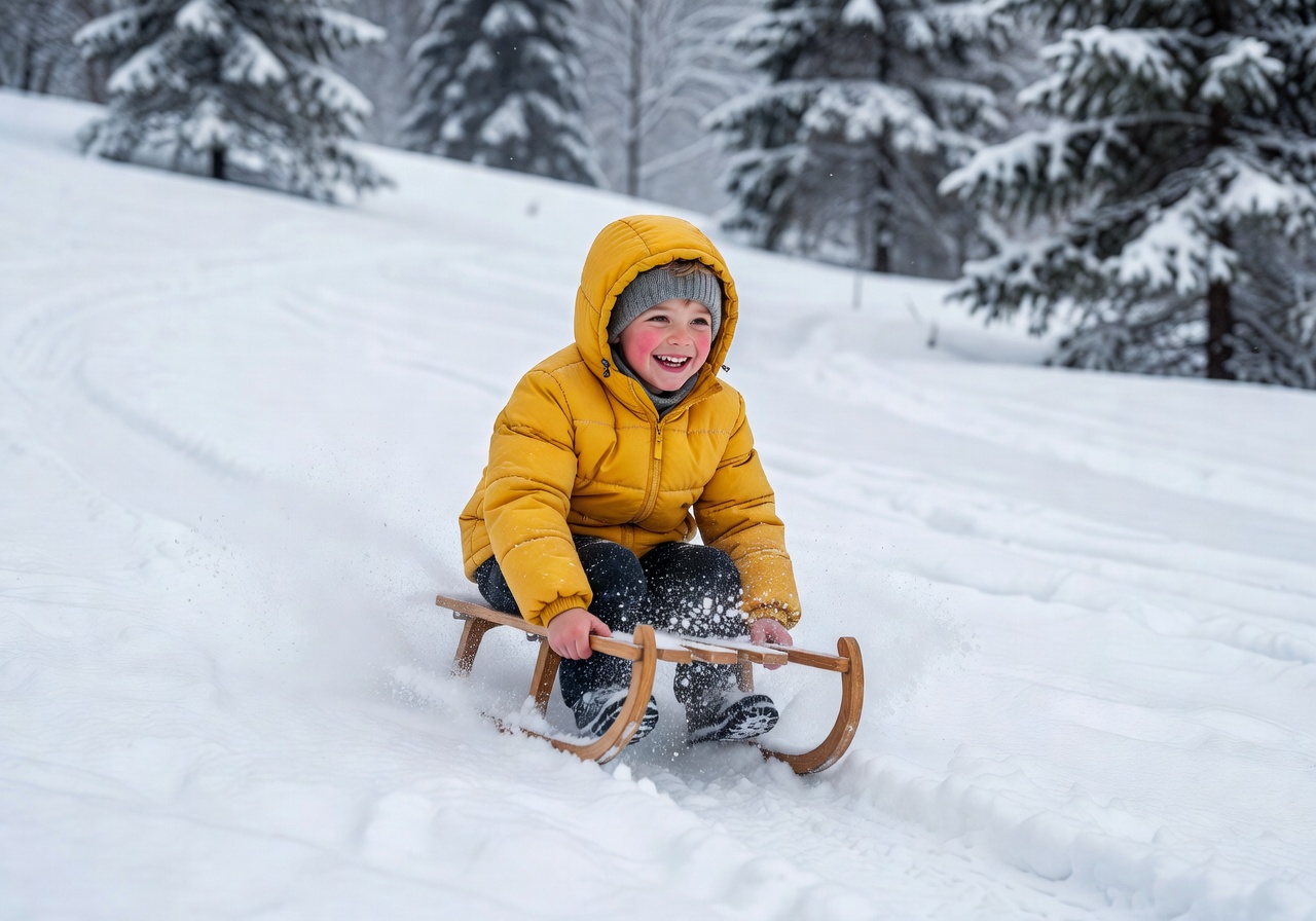 Group of smiling children playing together outdoors in winter outerwear